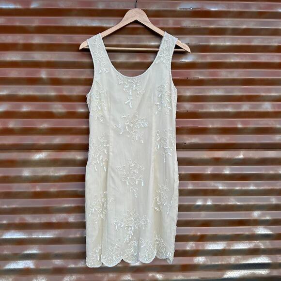 Papell Boutique Women's Medium Dress Cream Silk Embroidered Floral Bridal - Picture 1 of 3